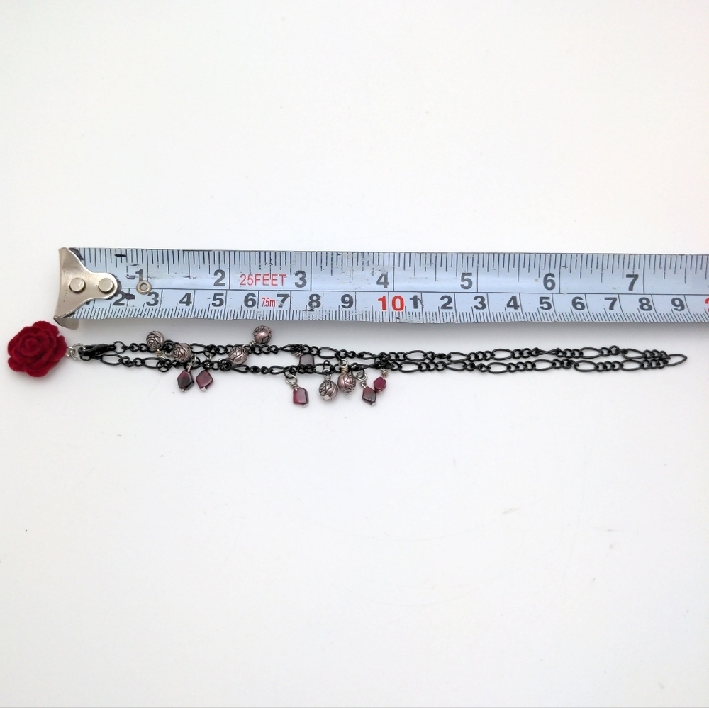 381MIDALANE Black Chain Choker with Garnet and Rose Accents - Picture 14 of 16